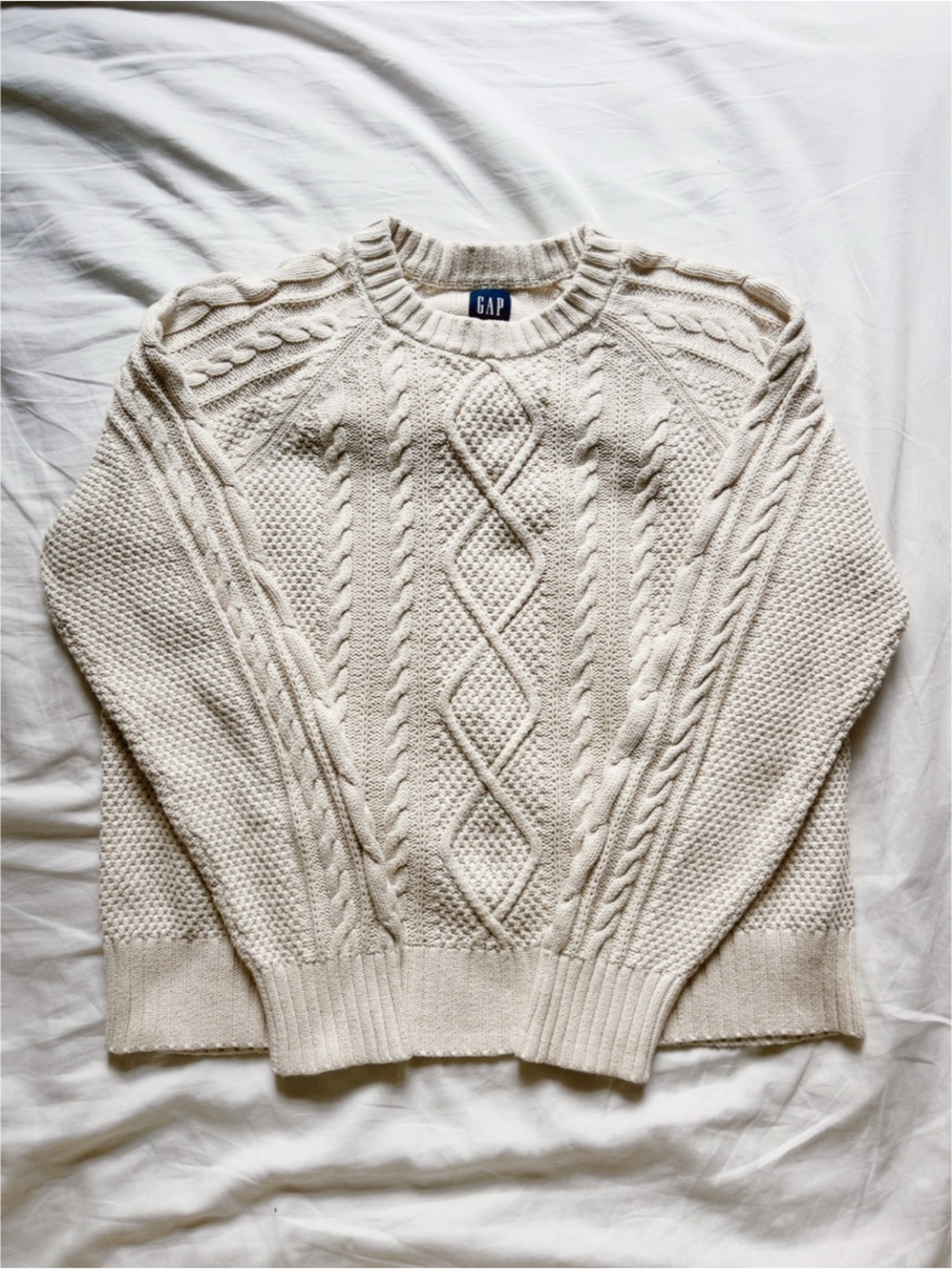 GAP 100% Cotton Classic Cream Cable Knit Sweater